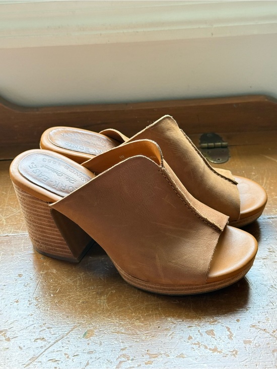 Kork-Ease Shoes - Kork-Ease Tan Leather Open-Toe Mule Heels